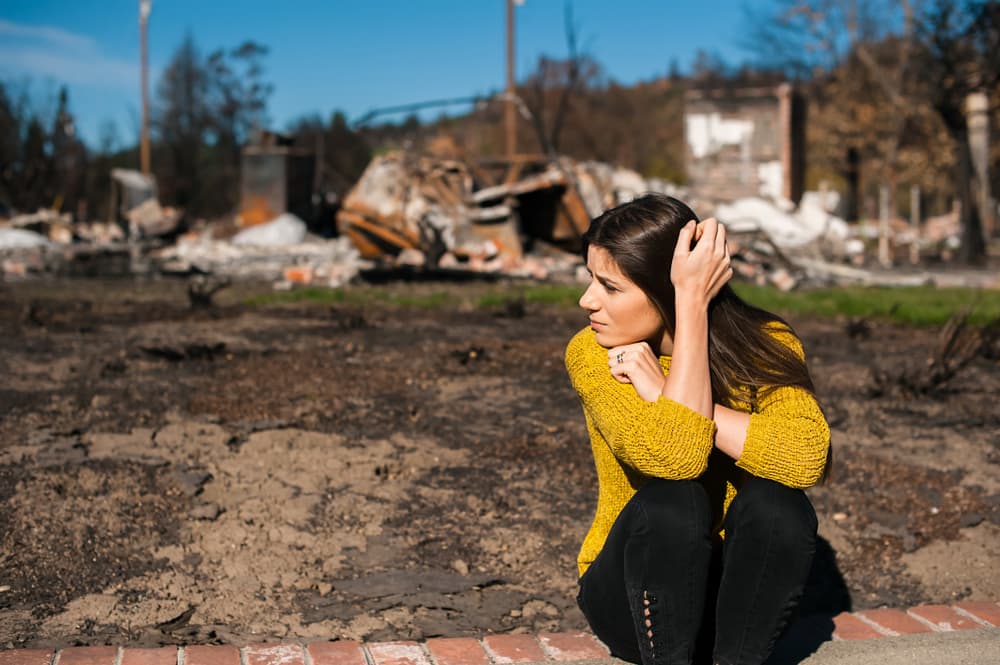 woman after wildfire